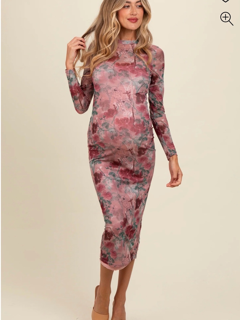 Pinkblush Mauve Floral Printed Mesh Overlay Maternity Maxi Dress